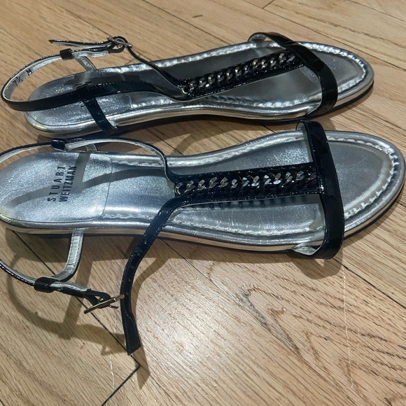 Stuart Weitzman Black and Silver Strappy Sandals - Picture 2 of 7